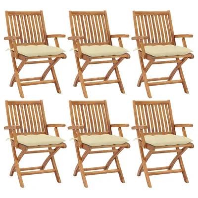 Produktbild von Klappbare Gartenstühle mit Kissen 6 Stk. Massivholz Teak