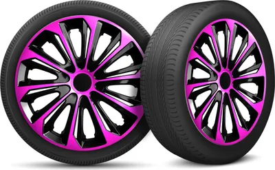 Immagine prodotto di Set di 4 copricerchi per auto adatti a tutti i cerchi in acciaio - anello di bloccaggio regolabile - 16 pollici - rosa nero