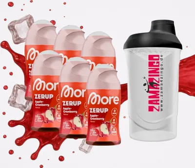 Produktbild von More Zerup Apple Cranberry Zuckerfreier Sirup 65 ml (6er Pack) + Gratis Zama4Zingo Shaker 600ml