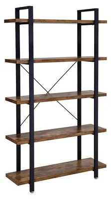 Obrázek produktu pro Police pro knihy, 5 polic, volně stojící, vintage design, barva hnědá a černá, rozměry 33,5 x 105 x 177,5 cm