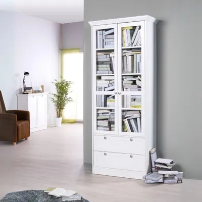 Immagine prodotto di Credenza con due ante in vetro e due cassetti Landwood51 colore bianco