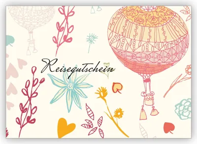 Produktbild von Zauberhafte Reise Gutscheinkarte mit Heißluftballon und Herz (Blanko) im Retro Look: Reisegutschein