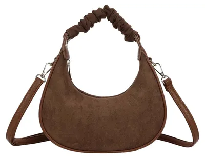 Obrázek produktu pro Gallantry, dámská kabelka typu "hobo" s elegantním designem, potažená látkou s efektem sametu, s popruhy na rameno, tmavě hnědá barva