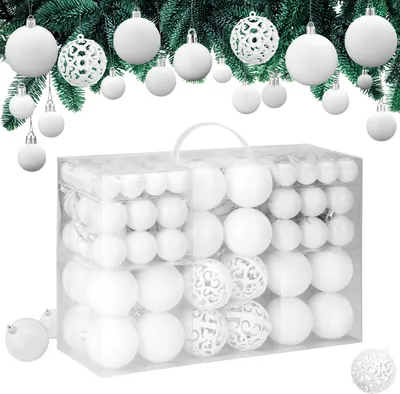Image de CASARIA® Boules de Noël 100pcs Ø 3-6cm plastique mat brillant Boules de Noël Décorations d'arbre de Noël Pendentif Boules de Noël Décoration d'arbre de Noël blanc