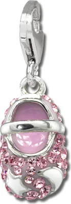 Produktbild von SilberDream rosa Charm Babyschuh Zirkonia 925 Silber Charms-Anhänger GSC554A