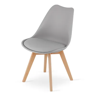 Image de Chaise de salle à manger Chaise de salon grise avec pieds en bois massif naturel, chaise à coque confortable & stable