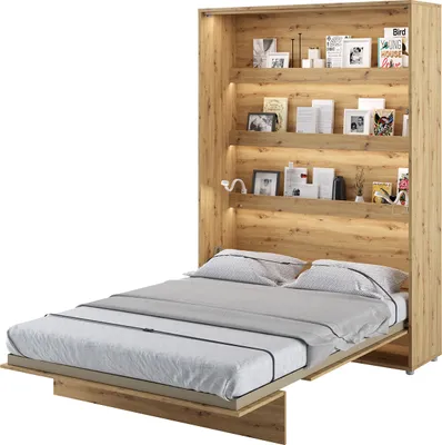 Produktbild von MEBLINI Schrankbett Bed Concept - Wandbett mit Lattenrost - Klappbett mit Schrank - Wandklappbett - Murphy Bed - Bettschrank - BC-01 - 140x200cm Vertikal - Artisan Eiche