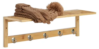 Wandplank mit 5 Haken, Bambus, 18x62x16 cm, Handtuchhalter