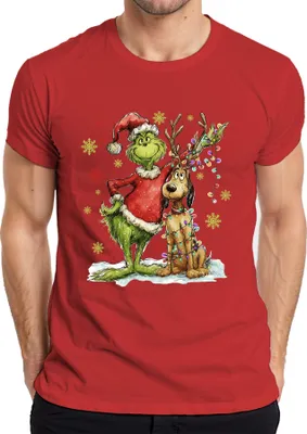 Produktbild von Grinch Weihnachten Rentier Lichterkette Schneeflocken Geschenk Herren T-Shirt, Rot, M