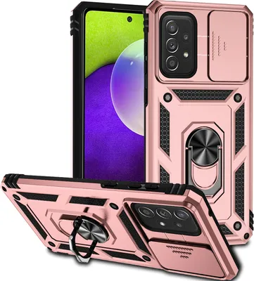 Image de Étui pour Samsung Galaxy A53 5G étui double couche avec couvercle coulissant pour appareil photo et anneau de support Rose