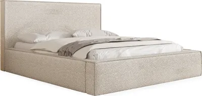Produktbild von Polsterbett 180x200 mit Bettkasten und Lattenrost – Creme Bett mit hohem Kopfteil, Boucle oder Samt Stoff - Modernes Doppelbett mit Stauraum – Bettgestell, ohne Matratze – Terra - Beige