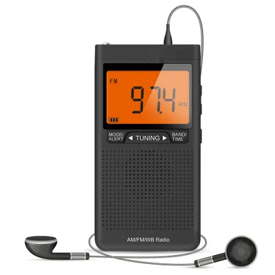 Imagen del producto de Radio digital mini portátil: AM/FM/WB, formato de bolsillo, pantalla precisa