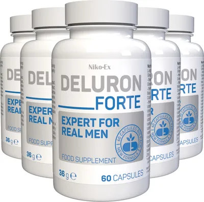 Obrázok produktu pre Deluron Forte – 300 kapsúl (5x60) s vysokým obsahom – L-arginín, zinok, selén, maca a ženšen – originálna švajčiarska receptúra – vegánsky a rastlinný – balenie po 5 kusoch