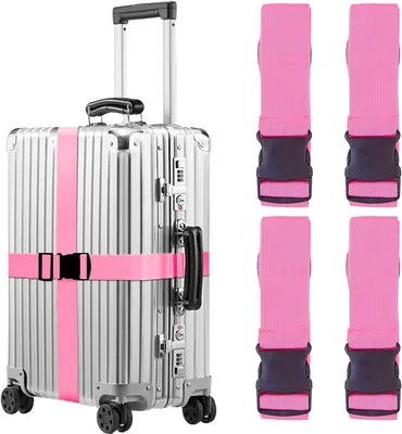 Immagine prodotto di Set di 4 cinture per bagagli, cinghie regolabili per valigie, robusta cinghia da viaggio per valigie, colore rosa