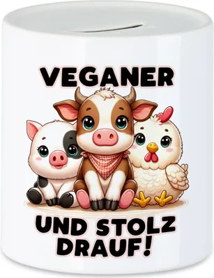 Produktbild von Veganer und stolz drauf Süße Tiere Spardose - Vegetarisch Veganerin Idee