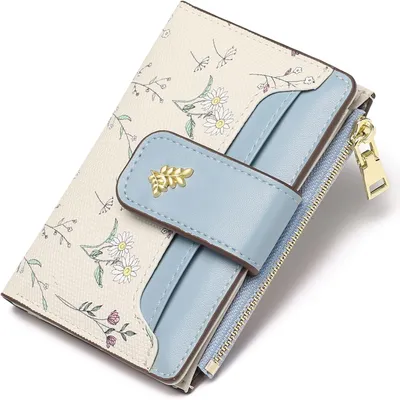 Imagen del producto de Cartera de mujer pequeña, monedero de cuero sintético, billetera para mujer con bolsillos con cremallera, compartimento para monedas, cartera delgada, minimalista y elegante