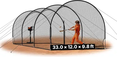 Obrázek produktu pro VEVOR Baseballová klec (půlkruhová) Síť 10058x3660x3000 mm, tréninková síť se 4vrstvou polyesterovou tkaninou bez uzlů a otvorem pro nadhazovací stroj, včetně softballové tréninkové sítě