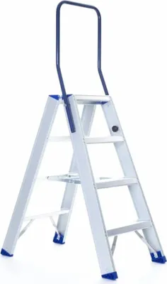 Produktbild von ASC Eurostairs Stufenstehleiter zweiseitig eloxiert mit Bügel 4 Stufen