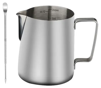 Milchaufschäumkanne 350 ml Edelstahl mit Latte-Art-Stift