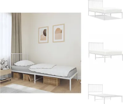Imagen del producto de vidaXL Estructura de cama con cabecero de metal, color blanco, 90x190 cm - Camas y estructuras de cama