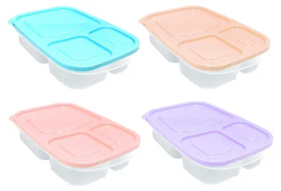 Produktbild von 4er Set Kunststoff Lunchboxen 1,2 Liter 3 Fächer Brotdose Brotbox Vesperdose Brotzeitdose Snackbox