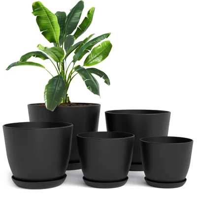 Productafbeelding van Set van 5 bloempotten 18/17/15/13/12 cm Plantpot met schotel
