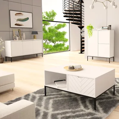 Produktbild von Wohnzimmer Set 3-teilig modern in weiß matt mit gefrästen Fronten ANGERA-140