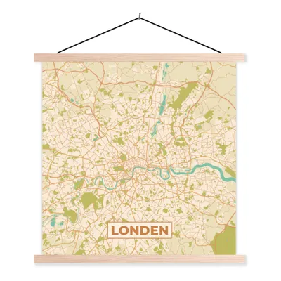 Produktbild von MuchoWow® Textilposter London - Stadtplan - Vintage - Karte 60x60 cm mit holzfarbenen Rahmen - Wanddekoration
