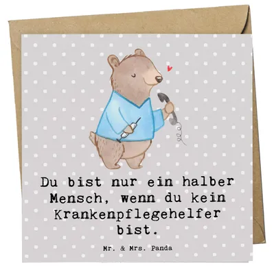 Produktbild von Mr. & Mrs. Panda Grußkarte Krankenpflegehelfer Herz - Grau Pastell - Geschenk, Spruch, Beruf, Glückwunschkarte, Lustig, doppelkarte, anlasskarte, Pflegekraft, Ausbildung