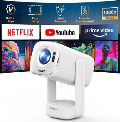 Produktbild von AURZEN D1 air 4K Smart Beamer mit Netflix, USB-C-Aufladung, Native 1080P Full HD, 16W Dolby Audio, TOF-Autofokus, Auto Trapezkorrektur, Beamer Outdoor