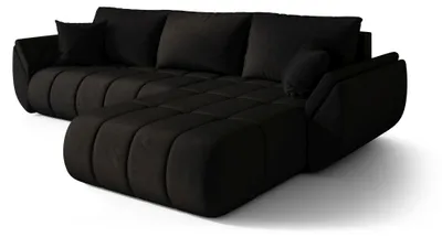Produktbild von CORNERO Ecksofa mit Schlaffunktion SYDNEY PREMIUM Sofa L-Form Couch mit Bettkasten, Eckcouch mit Stauraum Schwarz Ottomane rechts