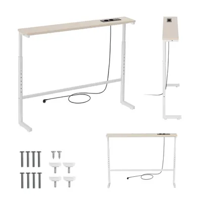 Zdjęcie produktu dla Stolik nocny/boczny z panelem ładowarki, biały, z jasną blatem, regulowana wysokość od 62 do 83 cm, maksymalne obciążenie 25 kg, kabel 2,5 m, model MC-140 W
