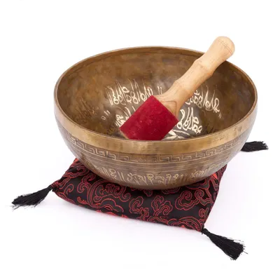 Immagine prodotto di Ciotola tibetana con incisione del fiore della vita, diametro 23 cm