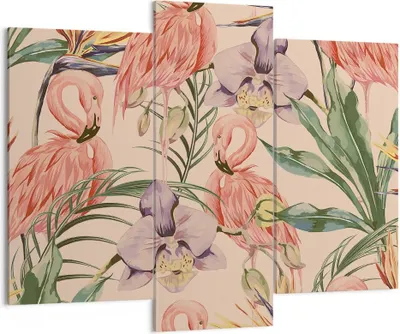 Produktbild von Bild auf Leinwand - Leinwandbild - Flamingos Pflanzen Vogel exotisch - 130x100cm - Wand Bild - Wanddeko - Leinwanddruck - Bilder - Kunstdruck - Leinwand bilder - Wandkunst - CB130x100-2929