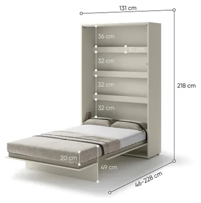 Productafbeelding van Furniture24: Opklapbedconcept Lenart, wandklapbed met lattenbodem, V-bed, wandbed met bedombouw en geïntegreerd opklapbed, functioneel bed BC-02, 120 x 200 cm, kasjmier. Verticaal