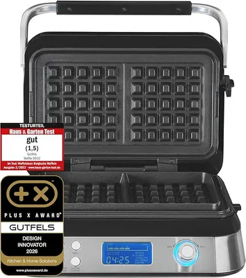 Zdjęcie produktu dla Piekarnik do gofrów belgijskich WAFFLE 5010, 1600 Watt, wyświetlacz LCD, timer, 5 programów, ochrona przed przegrzaniem, ochrona przed przelewaniem, powłoka nieprzywierająca, kolor: czarny/stal nierdzewna