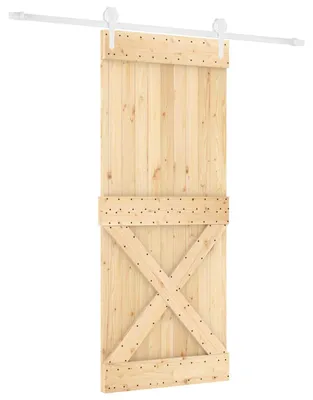 Zdjęcie produktu dla Drzwi przesuwne vidaXL w kolorze naturalnym i białym, 85 x 210 cm, z litego drewna sosnowego