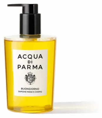 Obrázek produktu pro Acqua di Parma Buongiorno, Ruce a tělo, Tekuté mýdlo, Pumpovacíc lahvička, Čisticí, Hydratující, Osvěžující, Citrus, Květinový, AQUA (WATER), DISODIUM COCOYL GLUTAMATE, COCAMIDOPROPYL BETAINE, DECYL GLUCOSIDE, PEG-40...