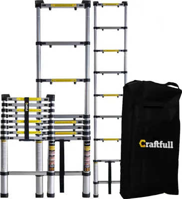 Produktbild von Craftfull Teleskopleiter | Aluleiter - Ausziehleiter - Anlegeleiter - Klappleiter - Stehleiter - Mehrzweckleiter - Leiter - Schiebeleiter (2.9 Meter)
