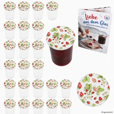 Produktbild von 24er Set Sturzglas 435 ml Marmeladenglas Einmachglas Einweckglas To 82 Wald-Erdbeeren Deckel incl. Rezeptheft