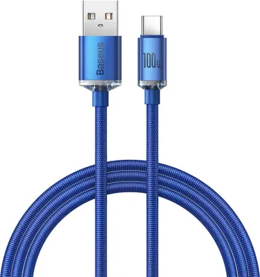 Zdjęcie produktu dla Baseus Crystal Shine Series kabel przewód USB do szybkiego ładowania i transferu danych USB Typ A - USB Typ C 100W 1,2m niebieski (CAJY000403)