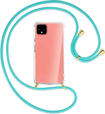Produktbild von Handykette Backcover-Schutzhülle mit Band (Metall goldfarben) für Google Pixel 4 - türkis