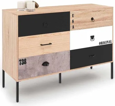 Obrázek produktu pro Komoda se 6 zásuvkami Sacramento v industriálním stylu, barva se neshoduje