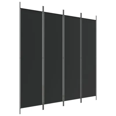 A black four-panel room divider is shown against a white background.
