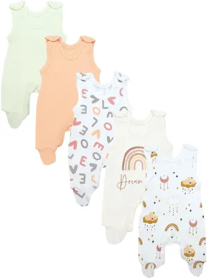 Produktbild von TupTam Unisex Baby Strampler mit Aufdruck 5er Set, Farbe: Dream Big_Love_Regenbogen_Love, Größe: 74