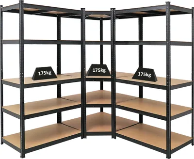 Produktbild von Mega Deal | 1x Eckregal + 2x Schwerlastregal Taurus | HxBxT 180x180x60cm | Fachlast 175kg | Schwarz