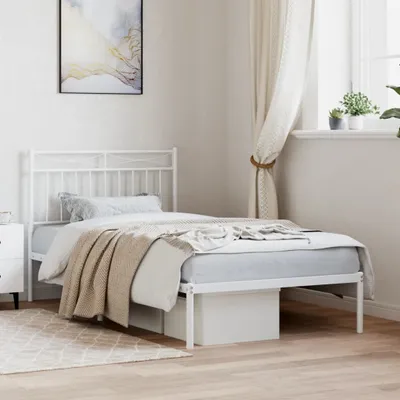 Produktbild von Bettgestell mit Kopfteil Metall Weiß 100x190 cm 373734
