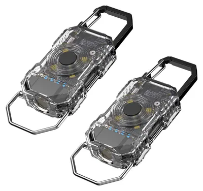 Produktbild von LED Schlüsselanhänger Lampe 2er Set, kompakt, wiederaufladbar USB-C, 6 Modi, hell, Warnlicht, Outdoor, Notfall, Camping, breiter Lichtkegel, robust