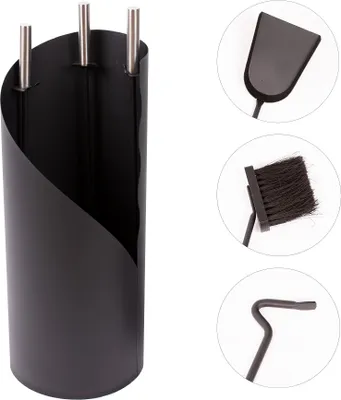 Produktbild von Kaminbesteck 3-teilig Edelstahlgriffe Ofenbesteck Kaminzubehör Kamingarnitur Schwarz