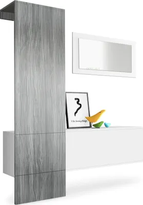 Produktbild von Vladon Garderobe Carlton Set 4,  Germany, Garderobenset bestehend aus 1 Garderobenpaneel, 1 Schrankmodul und 1 Wandspiegel, Weiß matt/Avola-Anthrazit (156 x 193 x 35 cm)